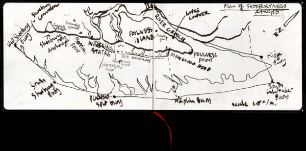 Anna Keen Foulness-Island, sketch of MoDs noticeboard map in situ